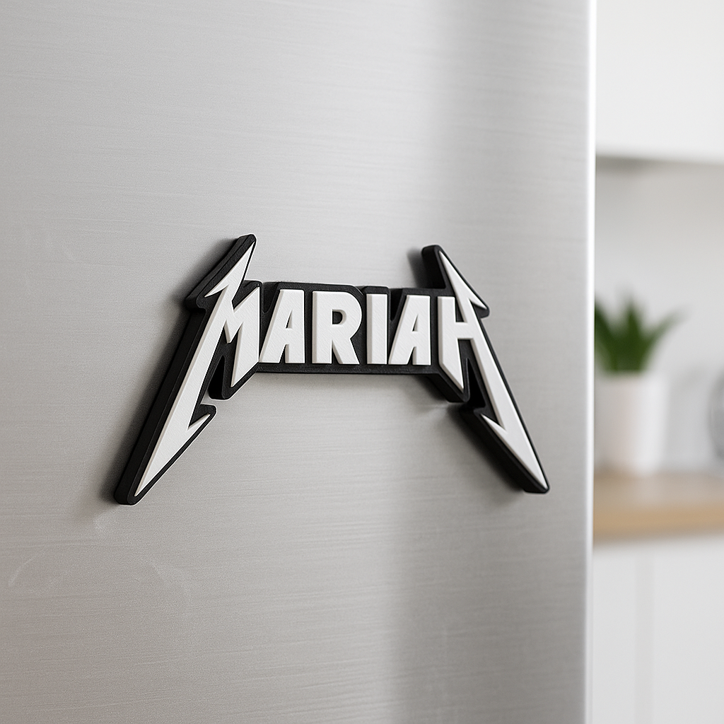 Custom Metallica fridge magnet with the name "Mariah"