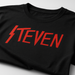 Black Slayer custom t-shirt with red 'STEVEN' print on a white background