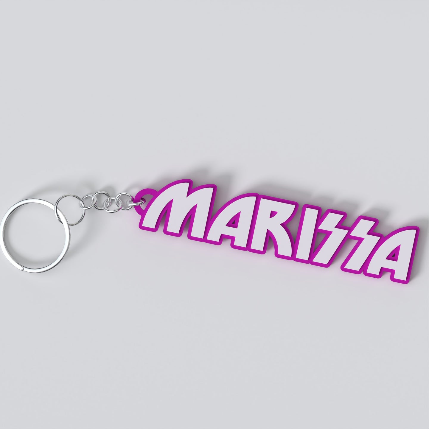 Custom KISS keychains with the name Marissa