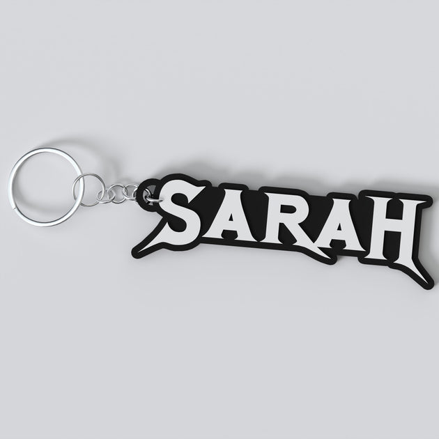 Custom Megadeth keychain with the names 'Sarah'