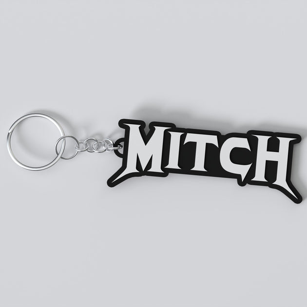 Custom Megadeth keychain with the names 'Mitch'