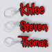 Customized Slipknot keychains with the names 'Khloe', 'Steven', and 'Thomas' printed in red on a white background.