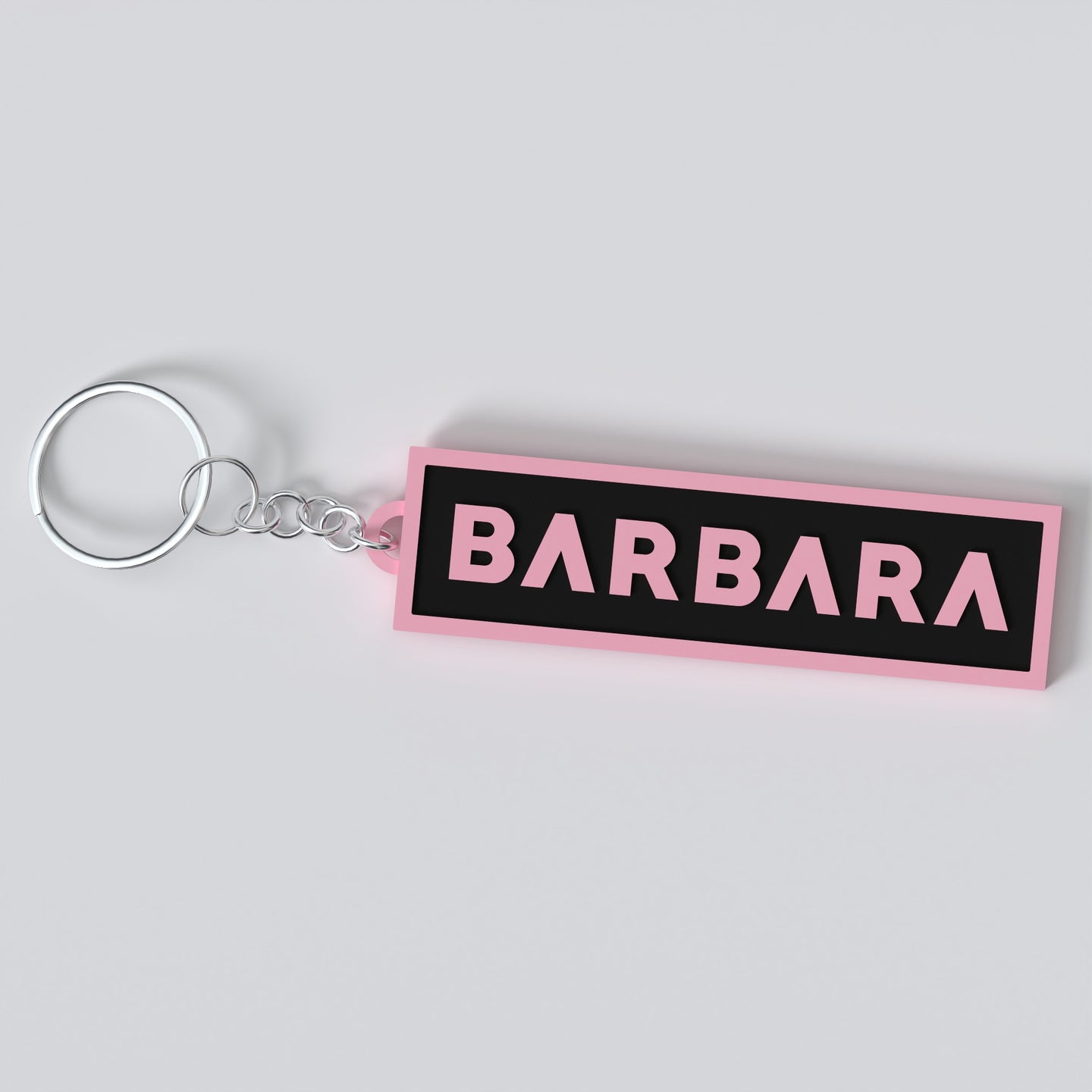Black pink custom keychain with the names "BARBARA"