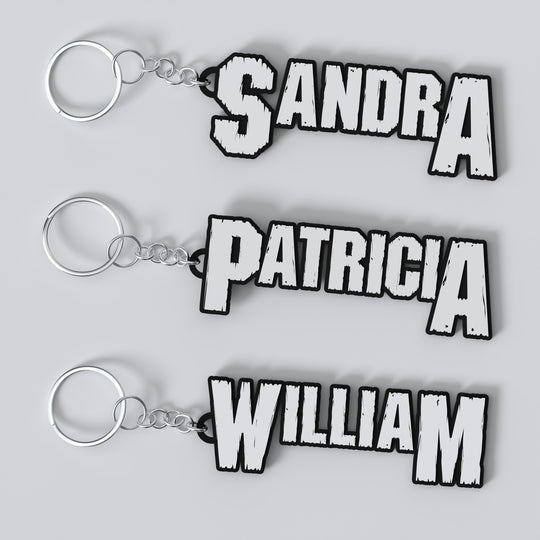 Three custom Pantera keychains with different names printed on them, displayed on a white background.