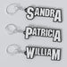 Three custom Pantera keychains with different names printed on them, displayed on a white background.