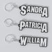 Three custom Pantera keychains with different names printed on them, displayed on a white background.